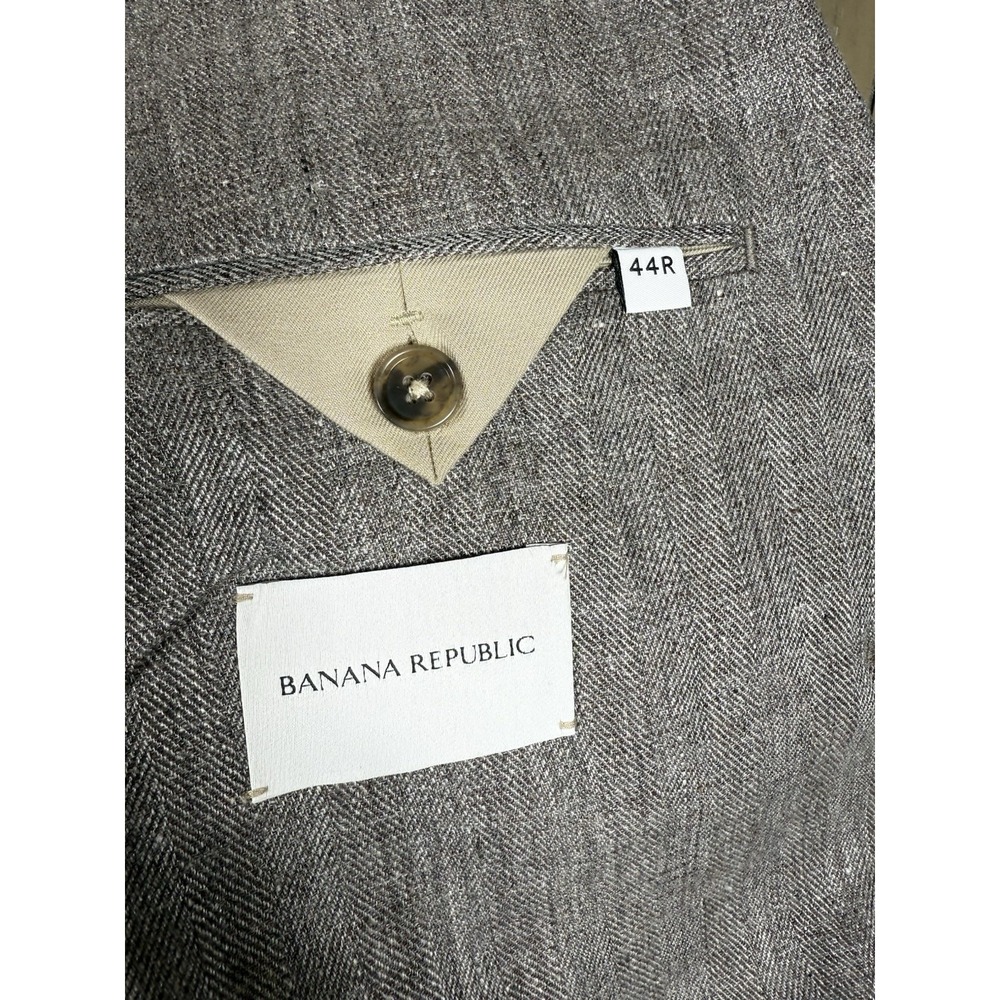Banana Republic Blazer Mens 44R Taupe 100% Linen Herringbone Sport Coat NEW - Picture 8 of 15